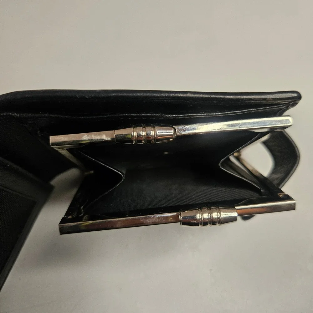 Infinity Genuine Stingray Skin Bifold Wallet Black Exotic Leather Kiss Lock Coin